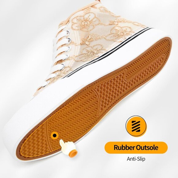 Women's High Top Sneakers With Embroidery Flower Casual Breathable Mesh Lace - Picture 4 of 9